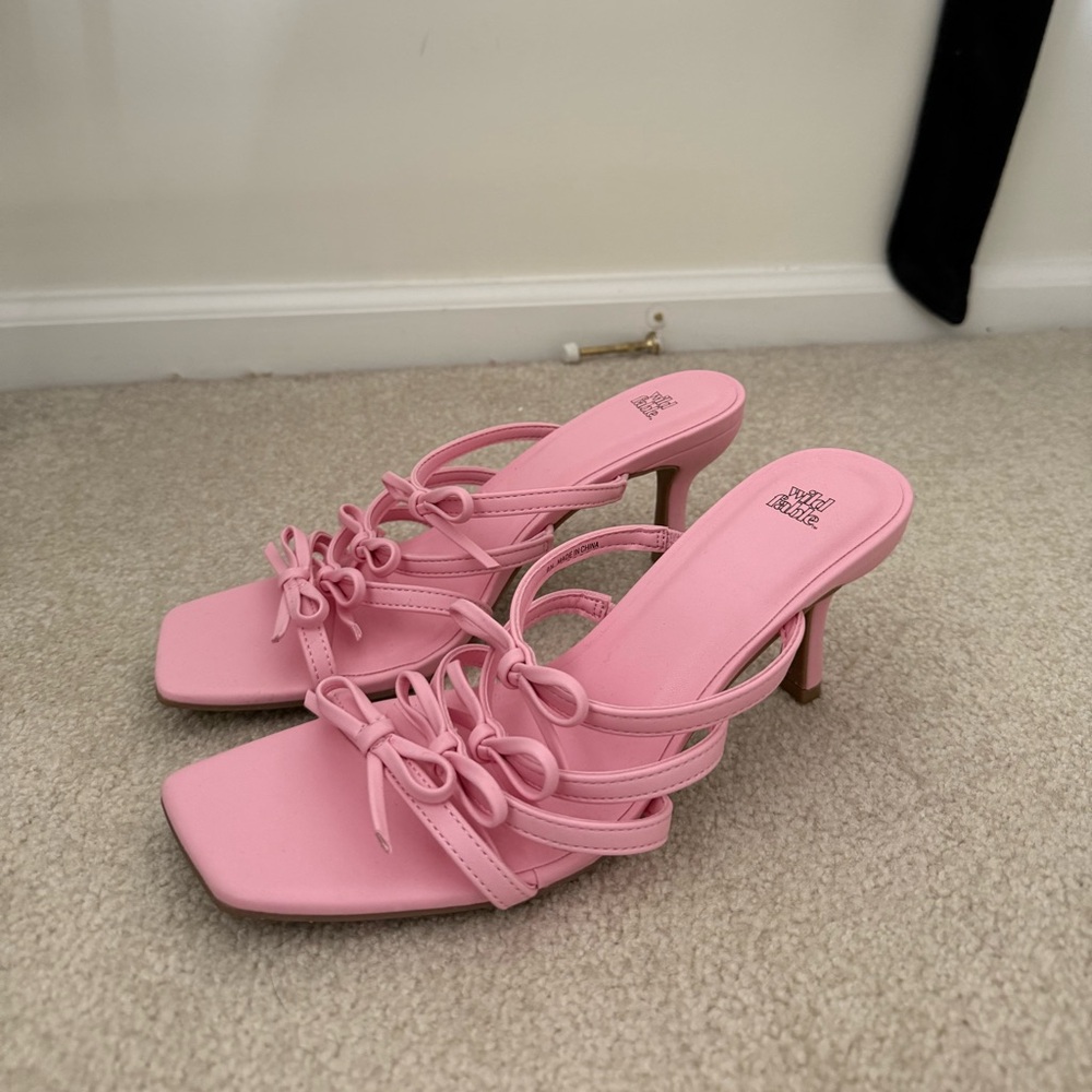 Target Pink Heeled Sandals with Ruched Straps